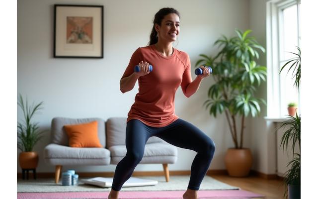 Persona haciendo ejercicio en casa con una esterilla de yoga