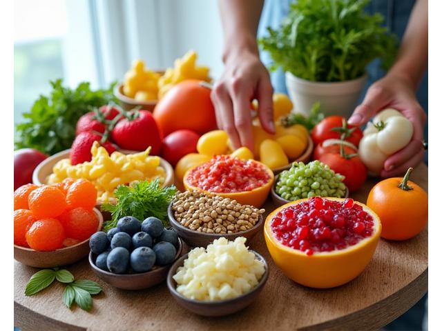 Imagen de asesoramiento nutricional: alimentos frescos y saludables en una mesa